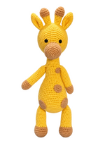 Gino giraffe crochet doll front view with embroidered eyes