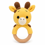Handmade crochet giraffe baby rattle with wooden ring by Fernando & James