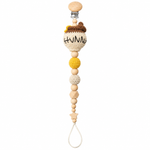 Fernando & James Hunny Pacifier Holder with crochet honey pot and natural wood beads