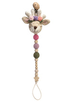Fernando & James Reindeer with Flowers Pacifier Holder with pastel crochet flowers and natural wood beads