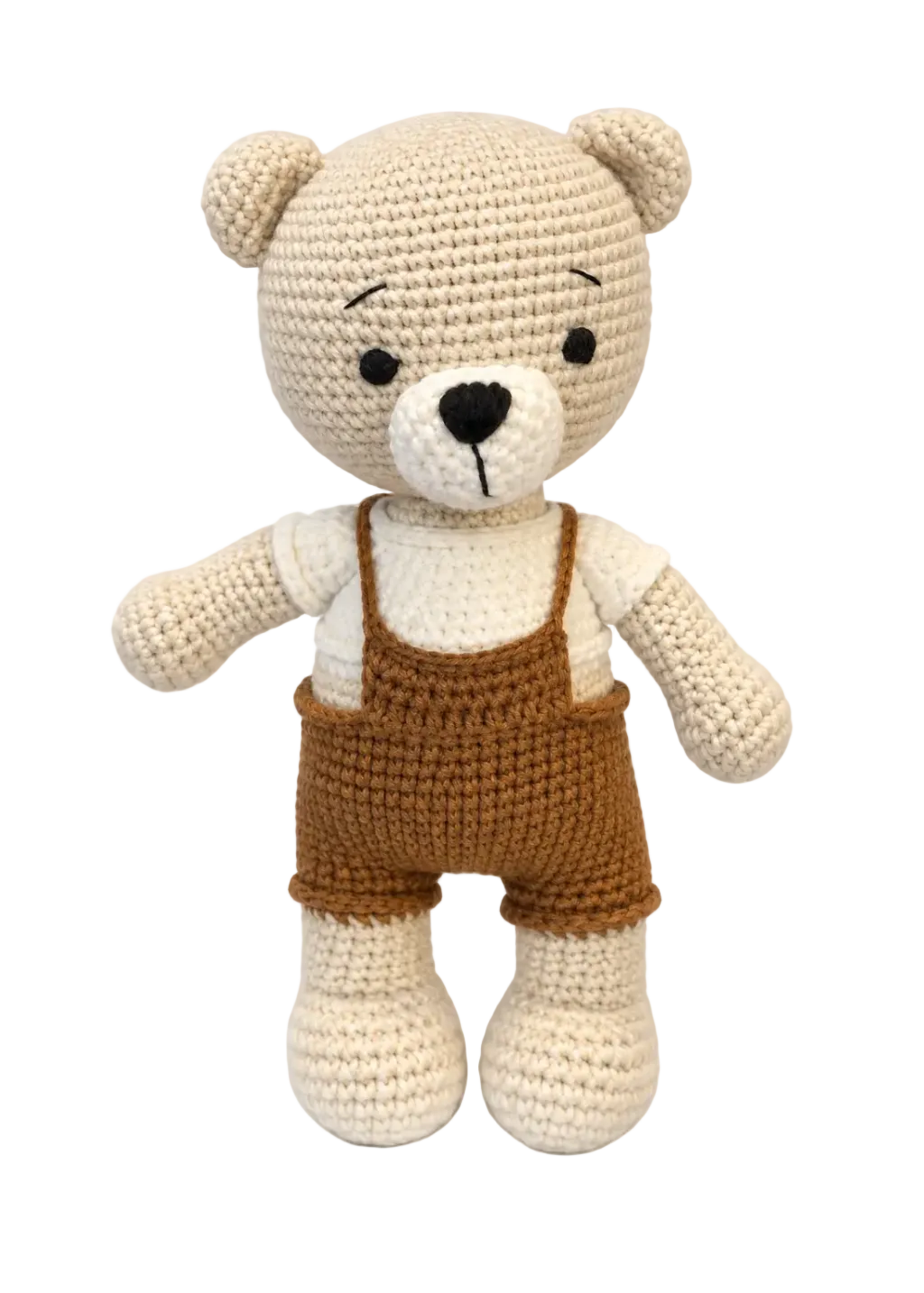 Bo bear crochet doll front view with embroidered eyes