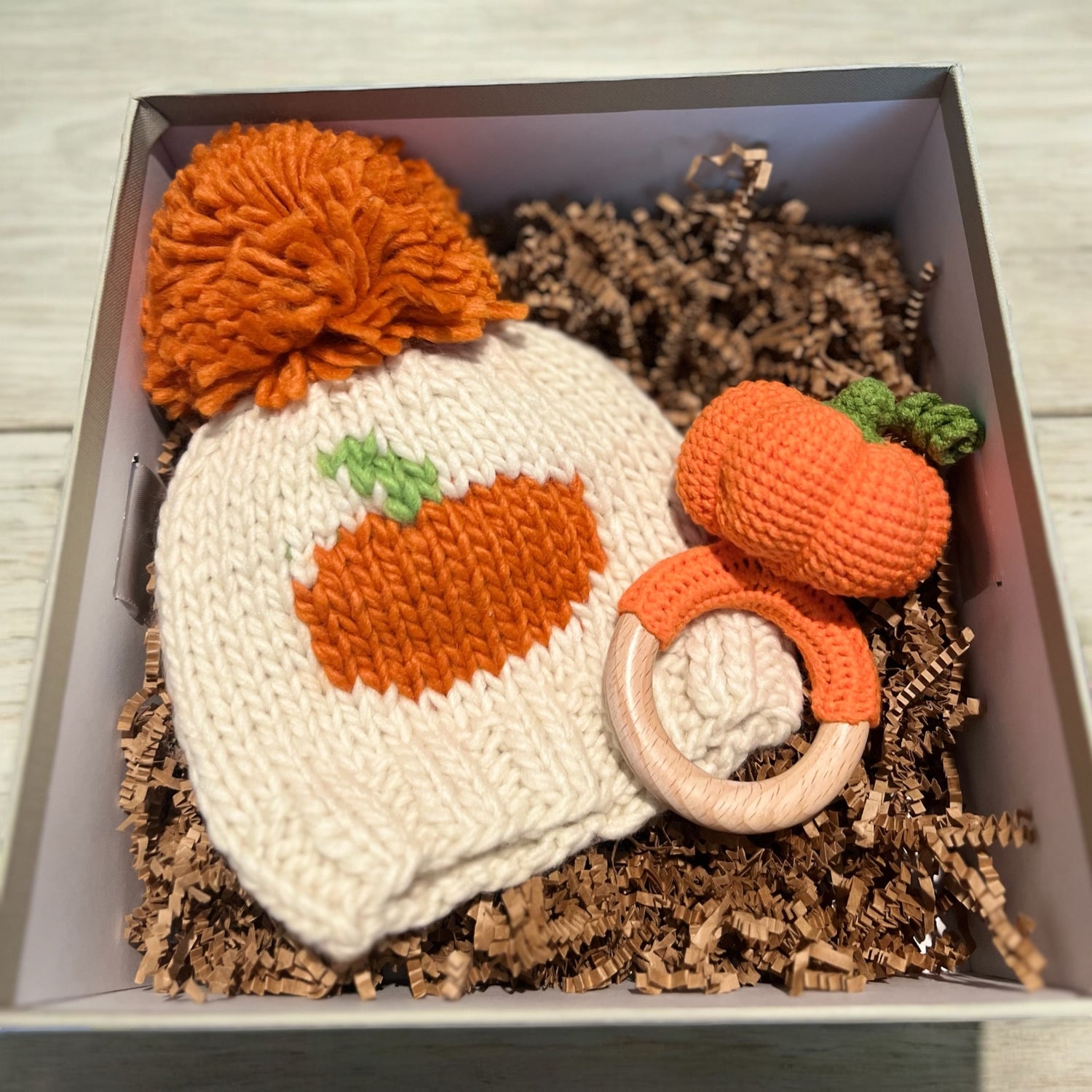 Pumpkin Beanie Hat/Rattle Set