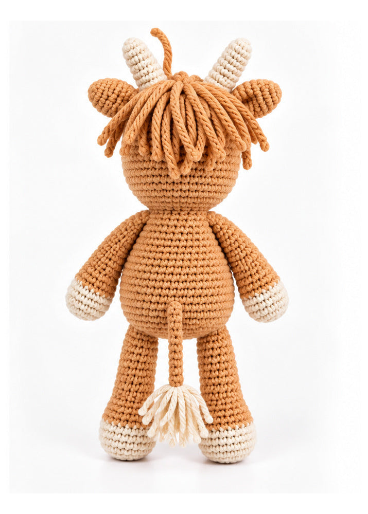 Highland cow crochet doll back view
