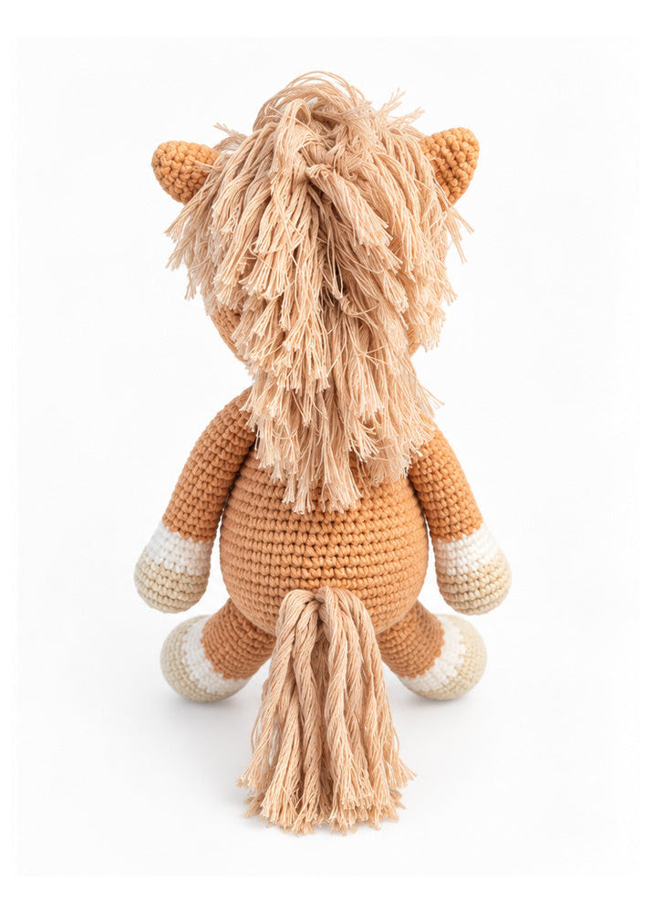 Horse crochet doll seated back view