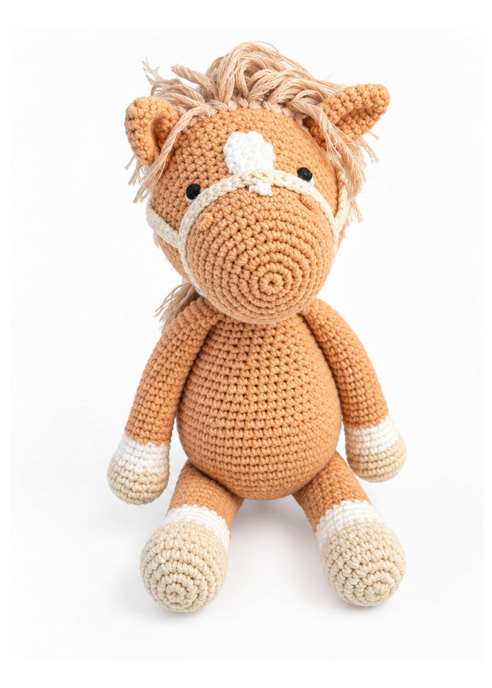 Horse crochet doll seated front view