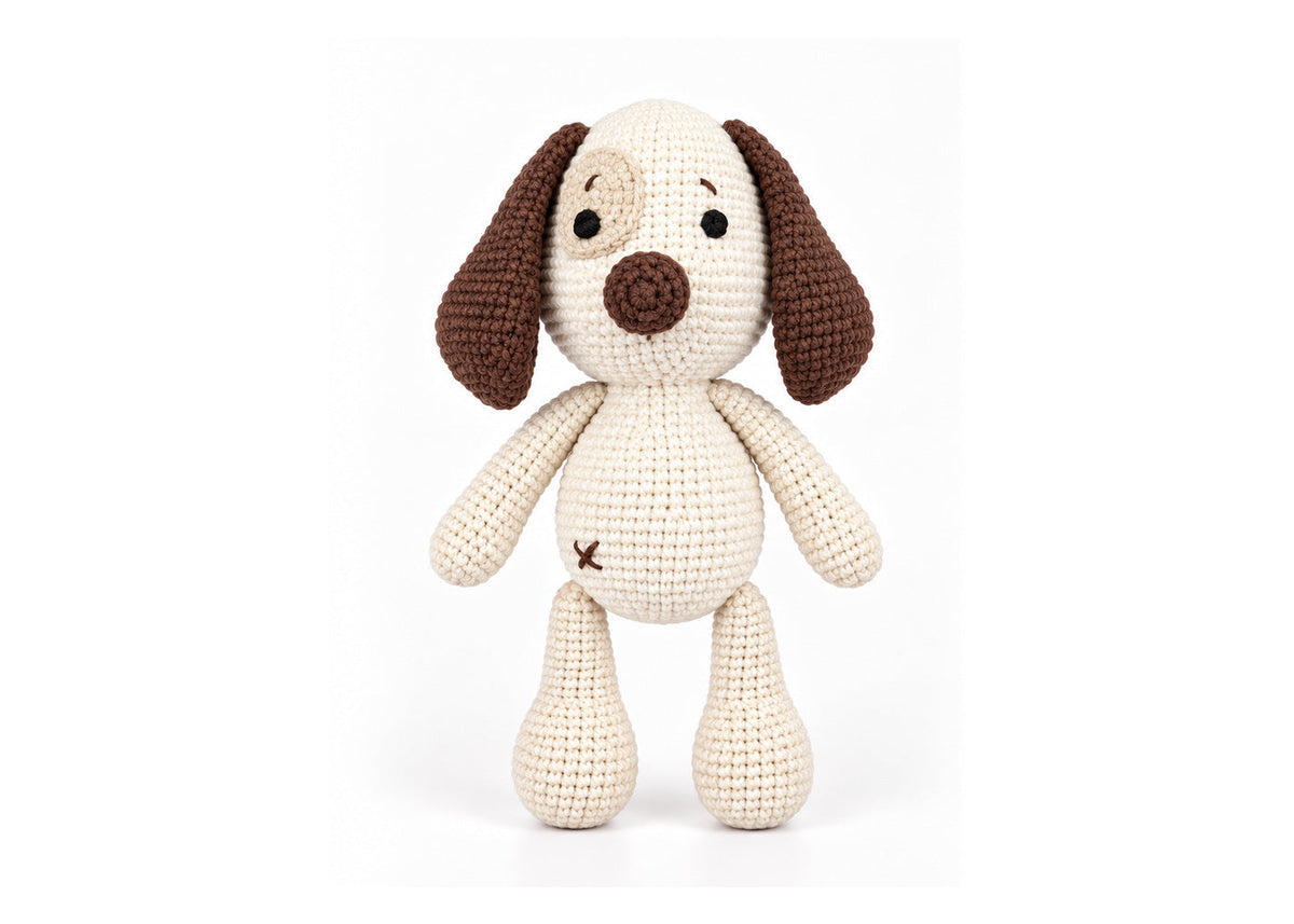 Pedro puppy crochet doll front view