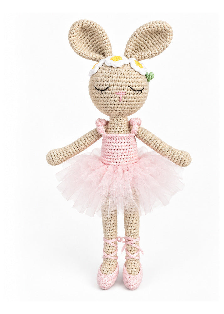 Sophia bunny ballerina crochet doll with pink tulle tutu front view