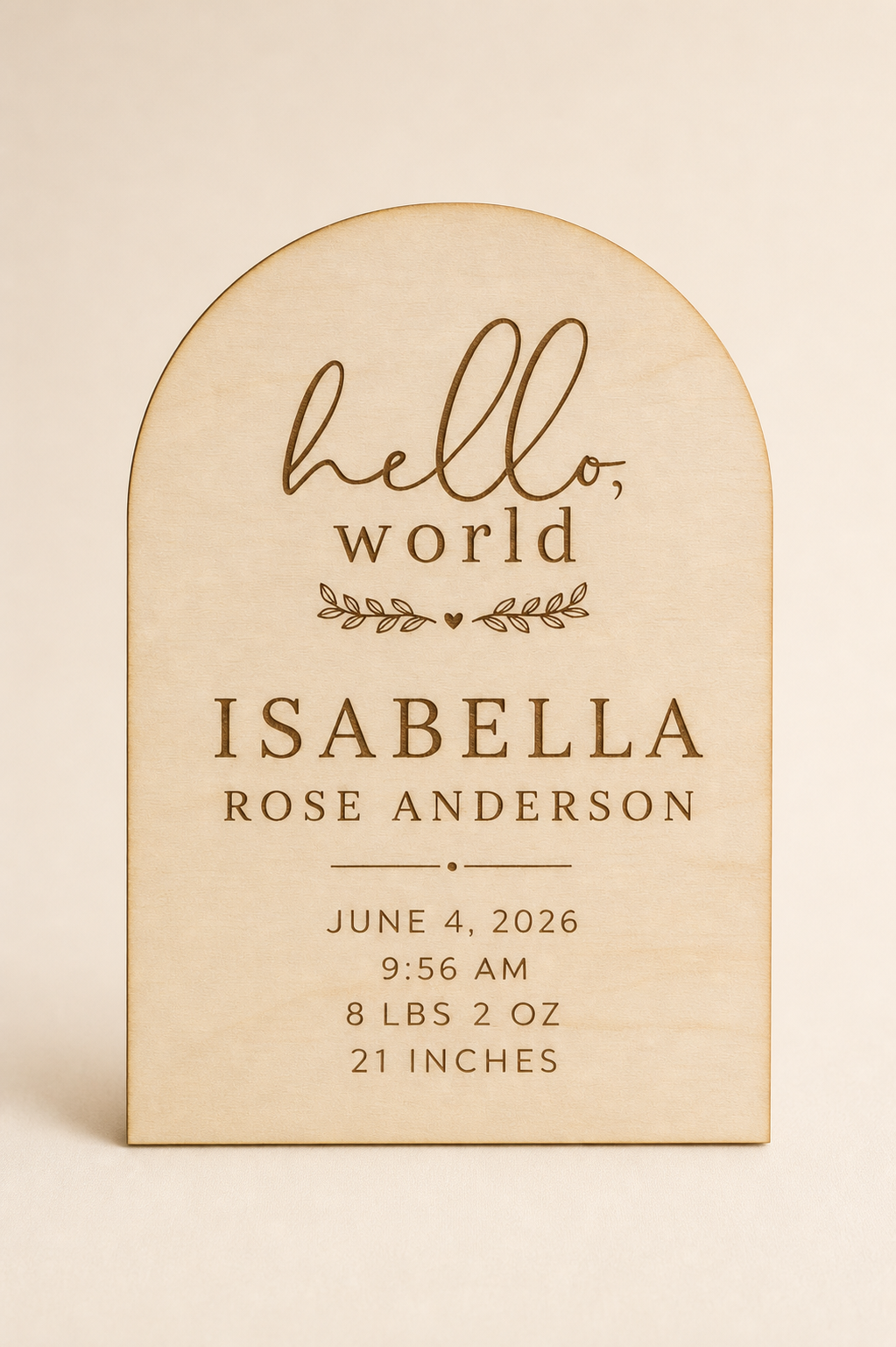 Classic personalized wooden birth announcement plaque for Isabella