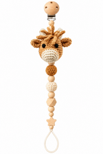 Fernando & James Highland Cow Pacifier Holder with crochet cow and natural wood beads