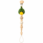 Fernando & James Mallard Pacifier Holder with green crochet duck and natural wood beads