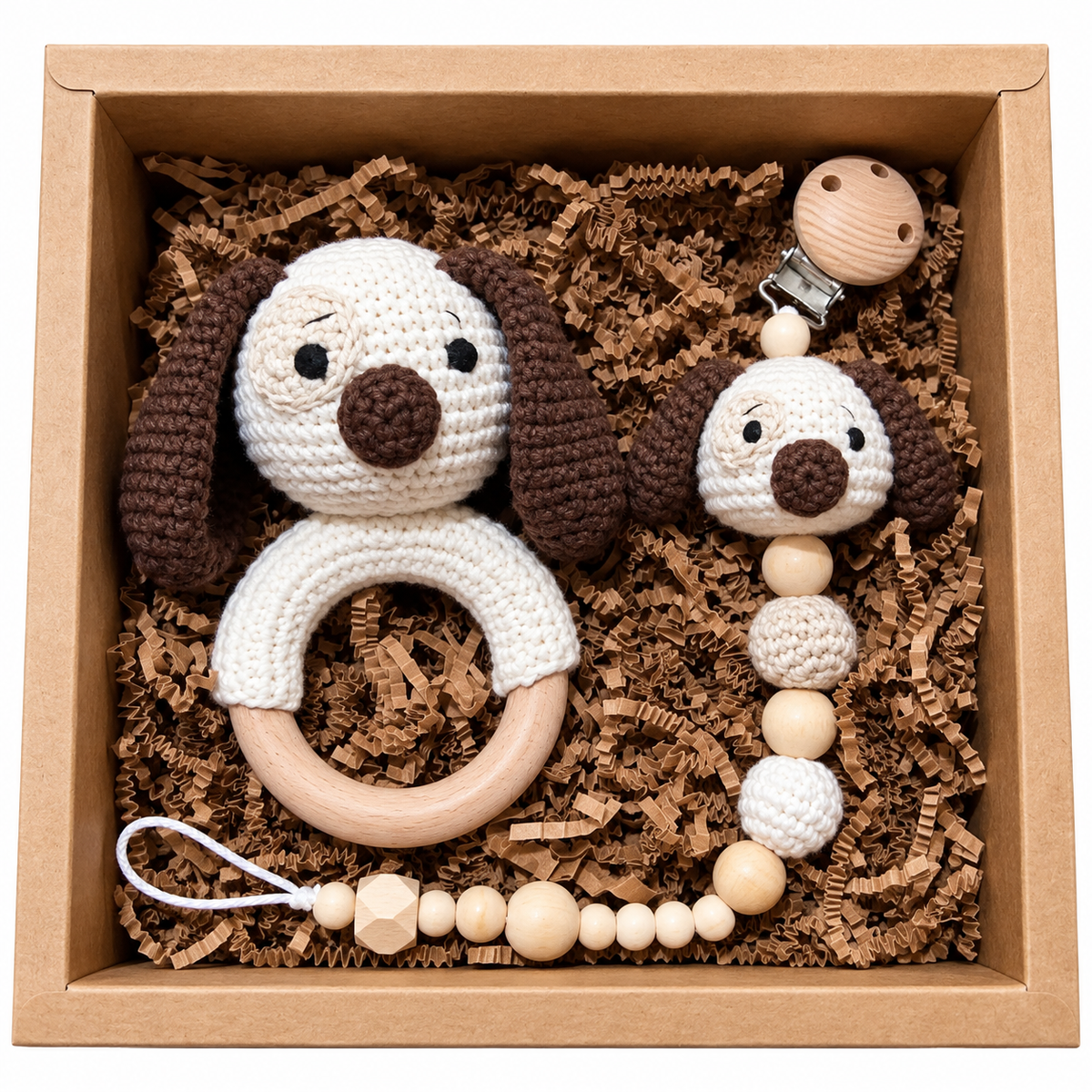 Fernando & James Puppy Rattle and Pacifier Holder Gift Set