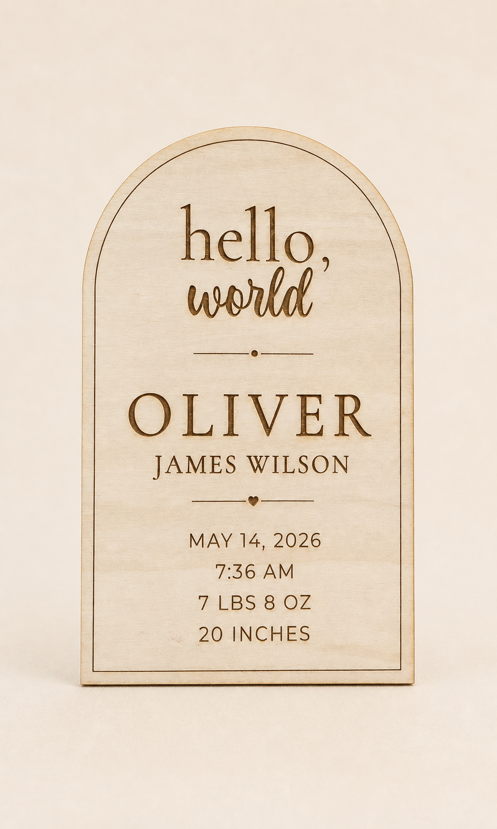 Sweet personalized wooden birth announcement plaque for Oliver